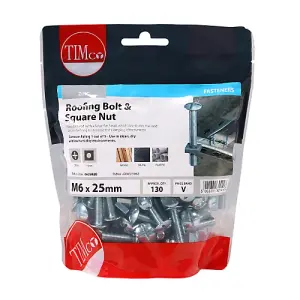 TIMCO Roofing Bolts & Square Nuts Silver - M6 x 25