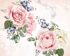 Origin Murals Pink Roses & Blue Flowers Matt Smooth Paste the Wall Mural 300cm wide x 240cm high