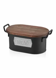 Rozi Black Bread Bin With Wooden Lid