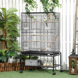 PawHut Bird Cage, with Stand, Wheels, Toys, for Budgies, Finches, Parakeets