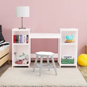 Costway 2 In 1 Kids Vanity Table Children Dressing Table Set w/ Mirror & Storage Shelves