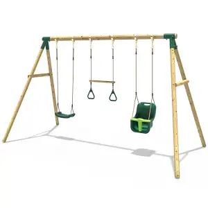 Rebo Wooden Garden Swing Set with Trapeze Bar - Galaxy Green