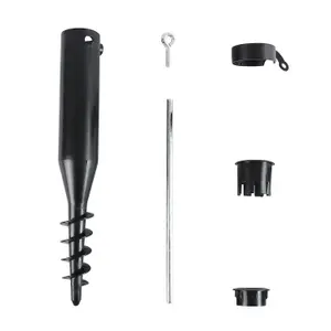 Heavy Duty Black Plastic Ground Spike - Simple To Use Screw-in System - Ideal For Garden Parasols Rotary Dryers Gazebos