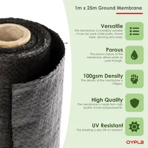 Oypla 1m x 25m Heavy Duty Weed Control Ground Cover Membrane Sheet