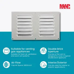 Metal Louvre Air Vent Cover, Suitable for Venting Gas Appliances Internal External Wall, for Openings 9 x 6" (229 x 152mm), Chrome