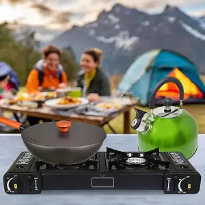 Double Gas Stove Portable Camping Fishing Cooker Portable Chef BBQ Burner Grill