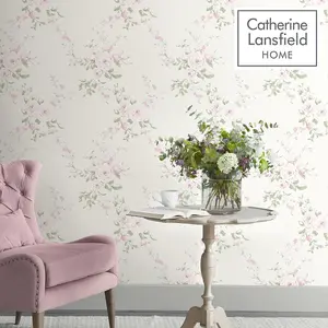 Catherine Lansfield Canterbury Floral Wallpaper Cream/Pink Muriva 165507