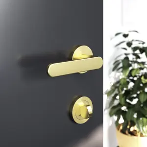 GoodHome Minzh Brushed Brass effect Round Latch Door handle (L)120mm (D)53mm, Pair of 2