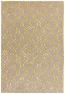 Silver Yellow Wool Handmade Luxurious Modern Geometric ,Chequered Rug For Living Room and Bedroom-120cm X 170cm