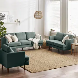 Furniturebox UK Fabric Sofa Set - 'Fleur' Armchair 2 Seater & 3 Seater Upholstered Green Sofa Set - 100% Eco Recycled Fabric