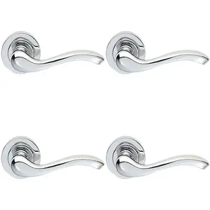 4 PACK - Premium Concealed Door Handle Set - Polished Chrome Lever on Round Rose Scroll