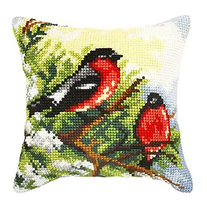 CUSHION BULLFINCHES - Cross Stitch Kit: Cushion: Large: Bullfinches - Orchidea