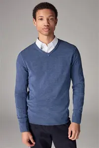 Mens Next Mid Blue V-Neck Regular Soft Touch Knit Jumper - Mid Blue