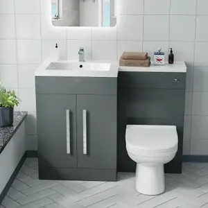 Nes Home Debra Bathroom Grey L-Shape LH Basin Vanity Unit BTW WC Toilet 1100mm