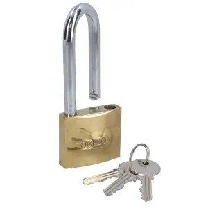 50mm long shackle brass padlock 3 keys security / lock / shed / garage TE620