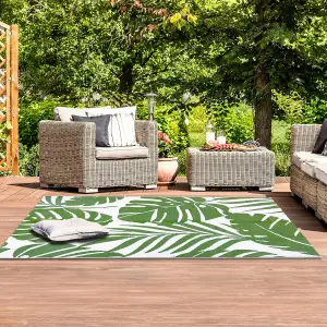 Large Garden Outdoor Rug For Patio, Olive Green Tropical Leaf Waterproof Garden Rug 160 x 230cm