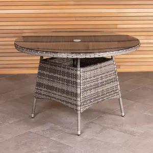 Charles Bentley 4 Seater Round Rattan Dining Table - Grey