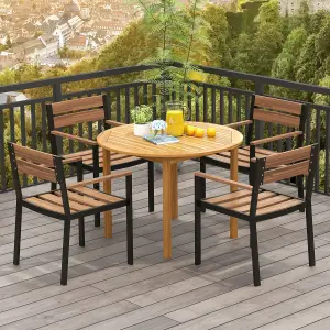 Costway Round Outdoor Dining Table Acacia Wood 4-Person Large Dining Table