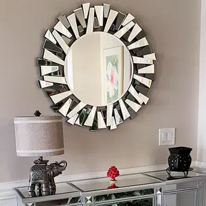 Round Wood Framed Wall Mounted Accent Mirror in Silver