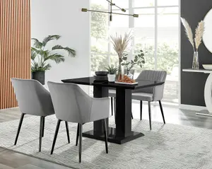 Furniturebox Imperia 4 Modern Black High Gloss Dining Table & 4 Grey Calla Black Leg Chairs