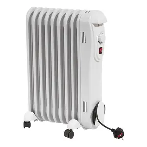 Electric 9 Fin 2kW Oil Filled Radiator - Portable Heater with 3 Heat Settings, Adjustable Thermostat & Overheat Safety Cut Out