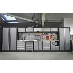 Versatile 4.9m Garage Storage Solution with Modular Units and Durable Pressed Wood Worktop