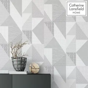 Catherine Lansfield Grey Geometric Pearl Effect Embossed Wallpaper