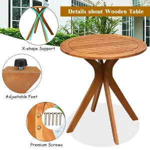 Costway Wood Outdoor Patio Bistro Side Table Garden 70cm Round Wooden Coffee Table