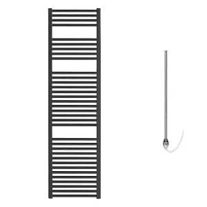 Bray Electric Heated Towel Rail, Prefilled, Straight, Black - W500 x H1500 mm