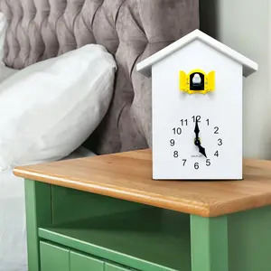 Analog Battery-Operated Alarm Tabletop Cuckoo Clock White/Yellow Window