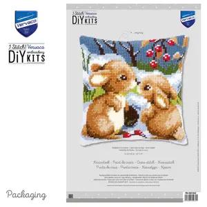 CUSHION SNOW RABBITS - Cross Stitch Kit: Cushion: Snow Rabbits - Vervaco