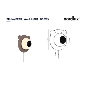 Nordlux Bruna Bear Indoor Kids Wall Light in Brown (Height) 25cm