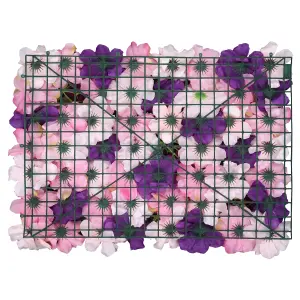 Artificial Flower Wall Backdrop Panel, 60cm x 40cm, Purple & Dusty Pink