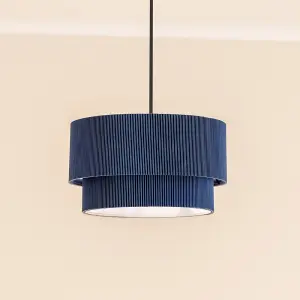 ValueLights Mason Ruched Crinkle Blue Fabric Two Tier Ceiling Floor Table Lamp Shade with LED Bulb