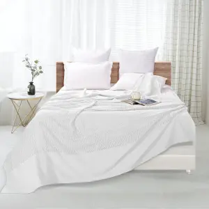 EHC Cotton Soft Hand Woven Reversible Lightweight White Adult Cellular Blanket, Single 180 x 230cm