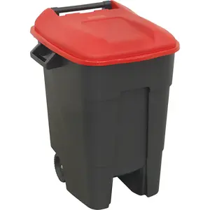 Durable 100 Litre Red Wheelie Bin with Solid Rear Axle and 200mm Wheels