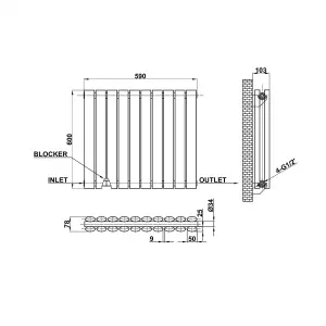 Horizontal Black Double Oval Panel Radiator (H)600mm x (W)590mm, 3900 BTU.