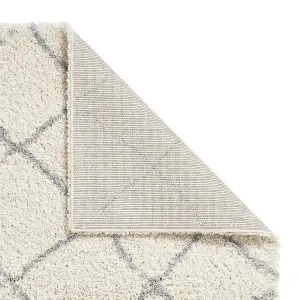 Cream Grey Shaggy Modern Moroccan Easy To Clean Geometric Rug Dining Room-120cm X 170cm