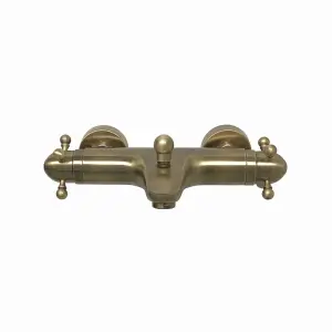 ENKI Gallant Antique Brass Traditional Wall Mounted Brass Thermostatic Bath Shower Mixer Tap BBT0218