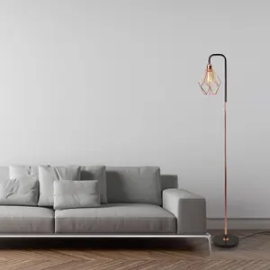 First Choice Lighting Matt Black & Copper Geometric Floor Lamp