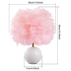 E27 Modern Apricot Pink Feather Lampshade Table Lamp Fixture Decor - Warm Light