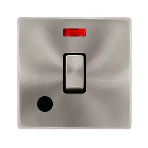 Brushed Steel Screwless Plate 1 Gang 20A Ingot DP Switch With Flex With Neon - Black Trim - SE Home