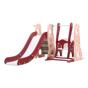 4 in 1 Pink and Red Toddler Slide and Swing Set Play Set with Basketball Hoop W 1200 x D 1840 x H 940 mm