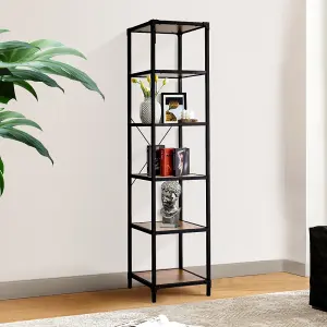 Industrial Style 6-Tier Metal Framed Wooden Bookshelf