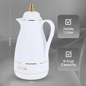 Royalford Glass Vacuum Flask Tea Carafe Airpot 1000ML, White