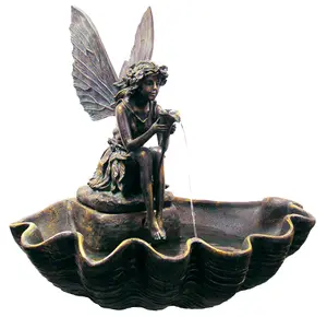 Primrose Fairy on a Clam Shell Solar Powered Garden Outdoor Water Feature Fountain H78cm