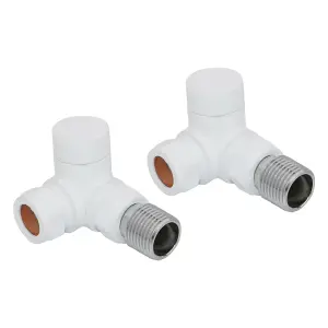 Right Radiators White Towel Rail Corner Lockshield Radiator Valve One Pair 15mm x 1/2"