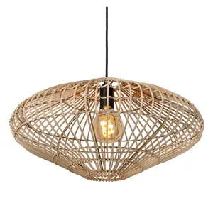 Lucide Magali Scandinavian Rattan Pendant Light 56cm - 1xE27 - Light Wood