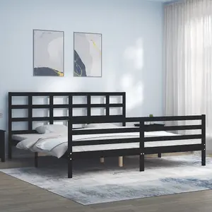 Berkfield Bed Frame with Headboard Black 200x200 cm Solid Wood