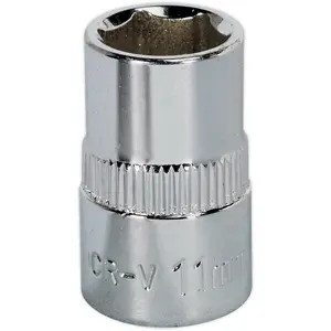 Premium 11mm Forged Steel Drive Socket with Polished Chrome Finish